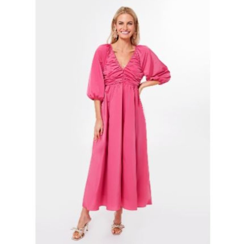 Hyacinth House Fuchsia Ruched V-Neck Gia Maxi Dress from Tuckernuck